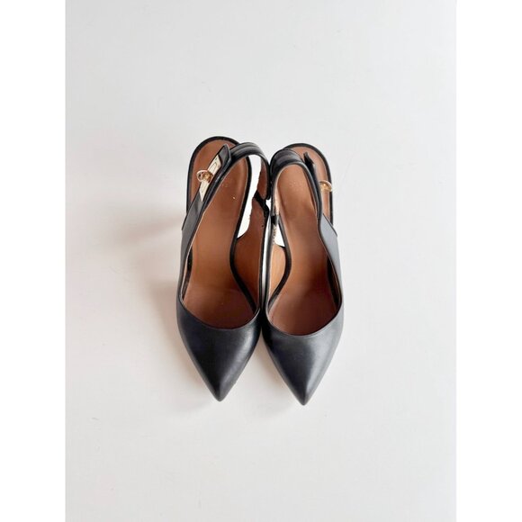 GIVENCHY Black Leather Gold Shark Lock Slingback Pointed Toe Pumps, Size 36 - Picture 2 of 16